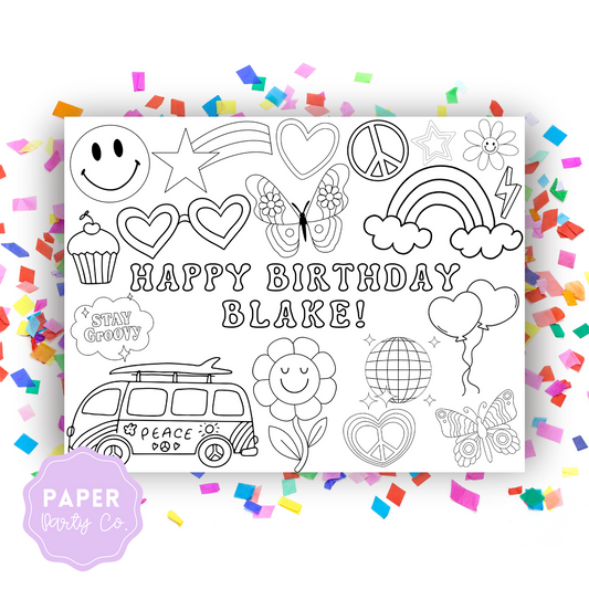 Custom Groovy Retro Theme Party Coloring Page