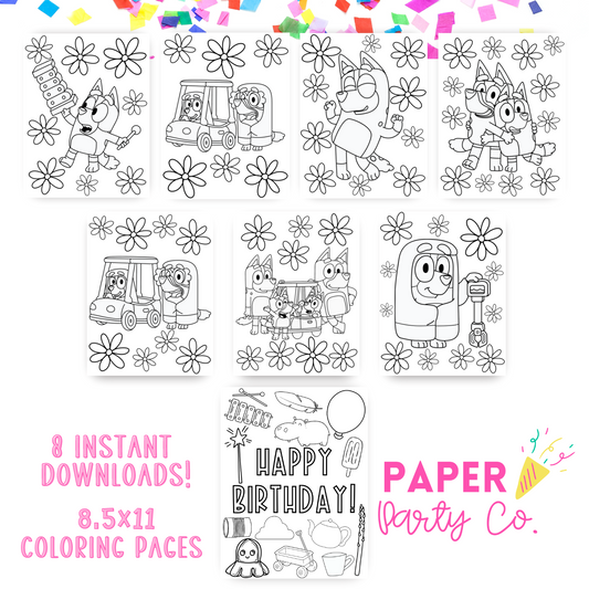 Puppy Party Coloring Sheets INSTANT DOWNLOAD