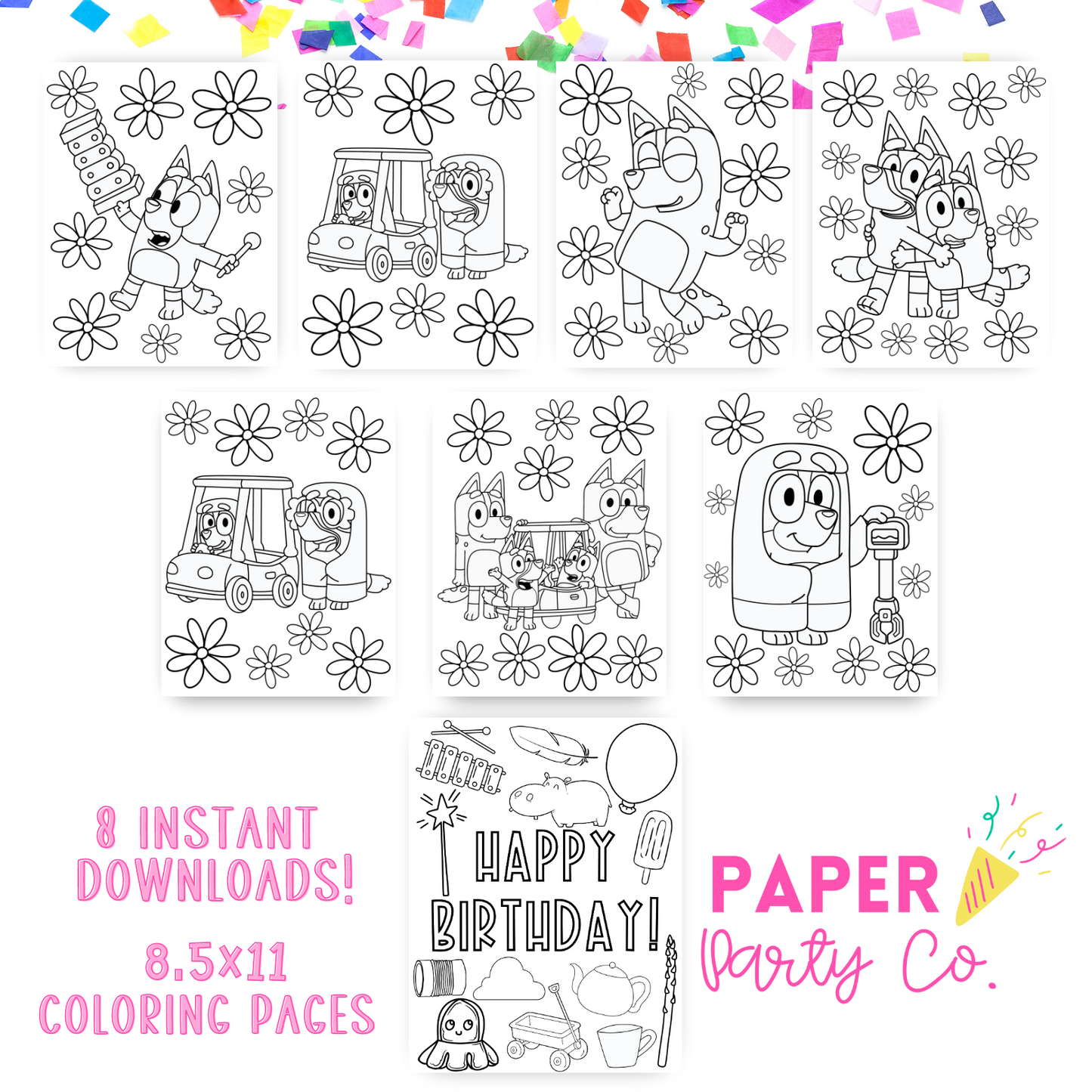 Puppy Party Coloring Sheets INSTANT DOWNLOAD