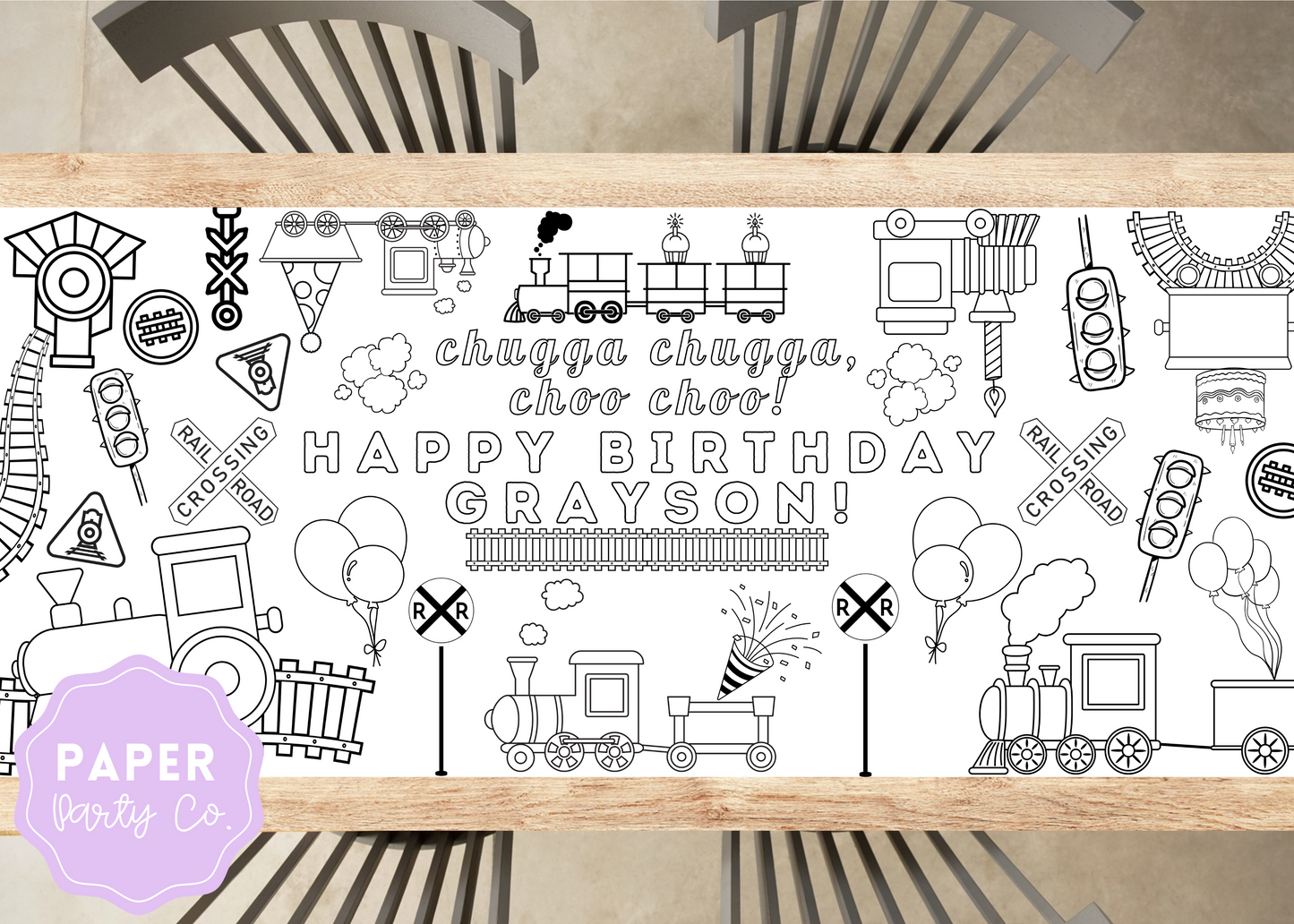 LARGE Train Coloring Banner Poster | Coloring Table Runner | Train Birthday Activity | Coloring Sheet Banner | Train Birthday Party |