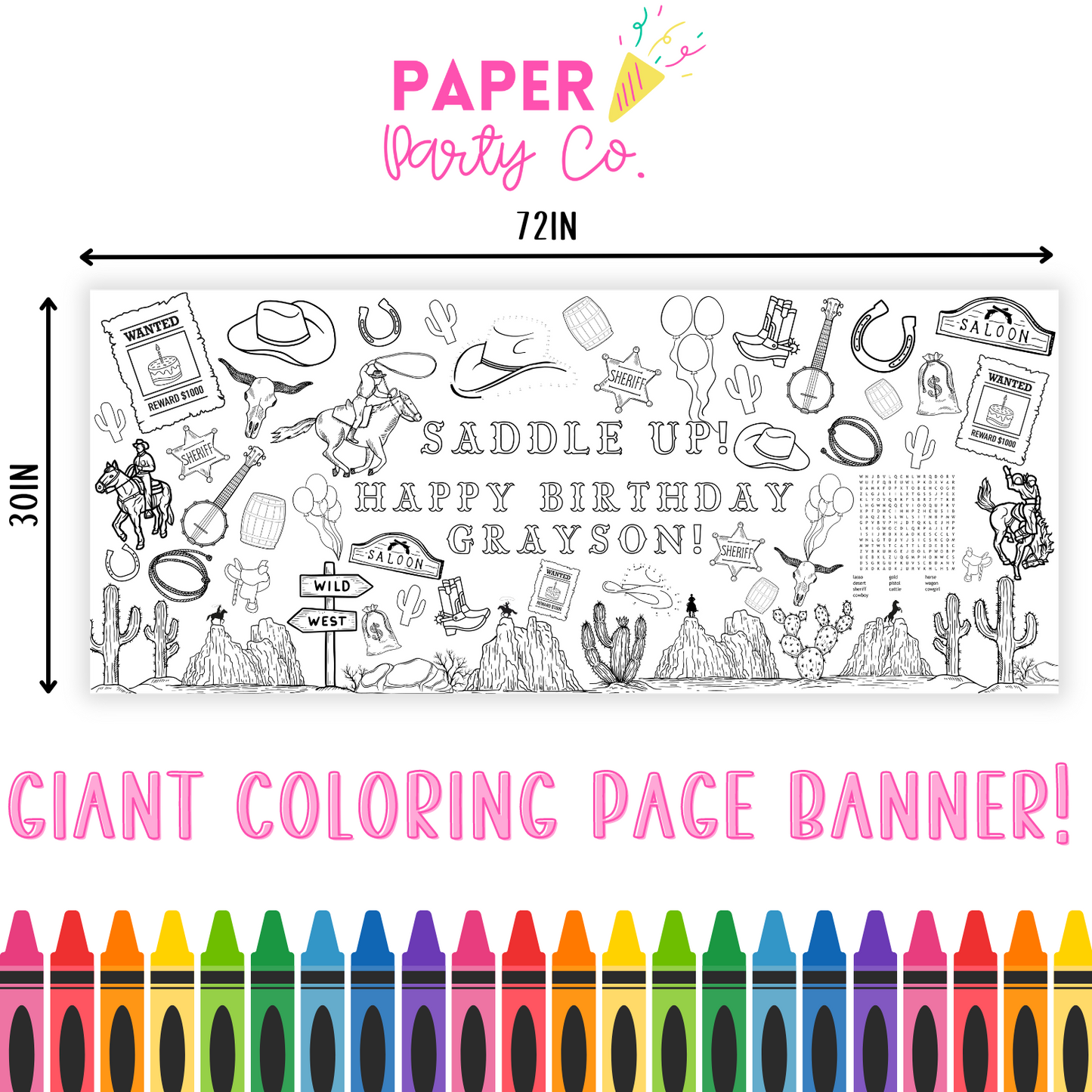 LARGE Rodeo Coloring Banner Sheet | Rodeo Birthday | Cowboy Coloring Poster | Saddle Up | First Rodeo | Giant Coloring Sheet | Rodeo Theme
