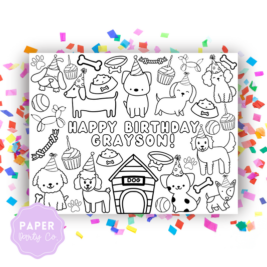 Custom Puppy Dog Theme Party Coloring Page