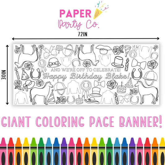 GIANT Coloring Poster | Derby Theme Coloring Banner | Derby Party | Horse Racing Theme | Garden Party Birthday | Off Two The Races