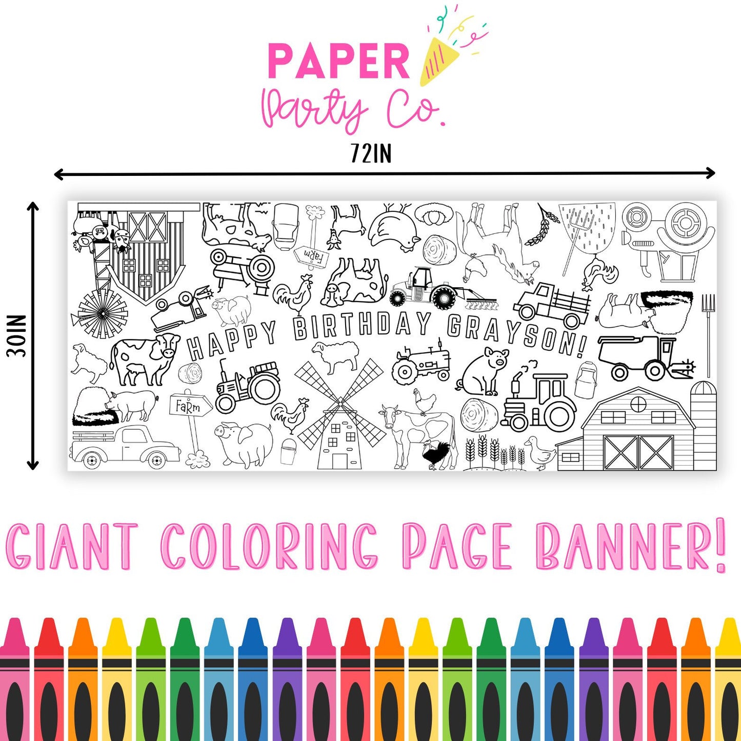 Farm Birthday Coloring Banner | Giant Coloring Poster | Farm Animals | Table Top Coloring Runner | Coloring Table Cloth | Party Decorations
