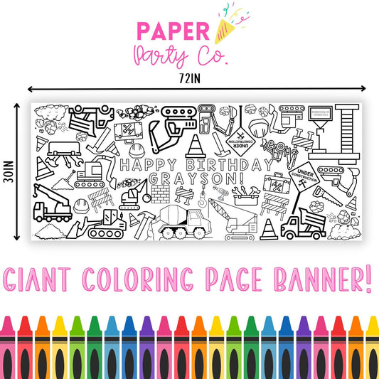 LARGE Construction Coloring Banner | Table Top Coloring Poster | Construction Party | Giant Coloring Sheet