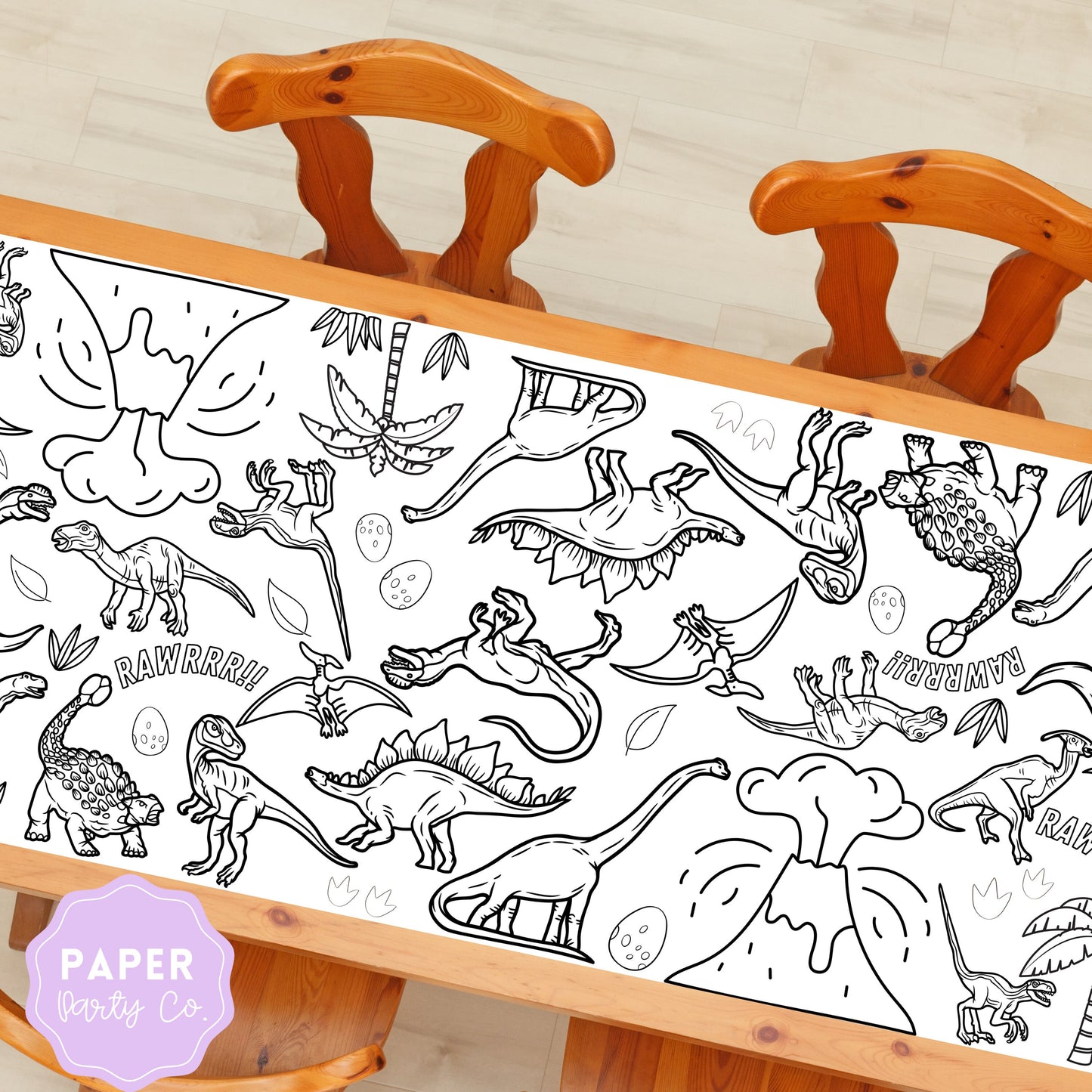 LARGE Dinosaur Coloring Banner | Coloring Poster | Table Top Coloring Runner | Dinosaur Party