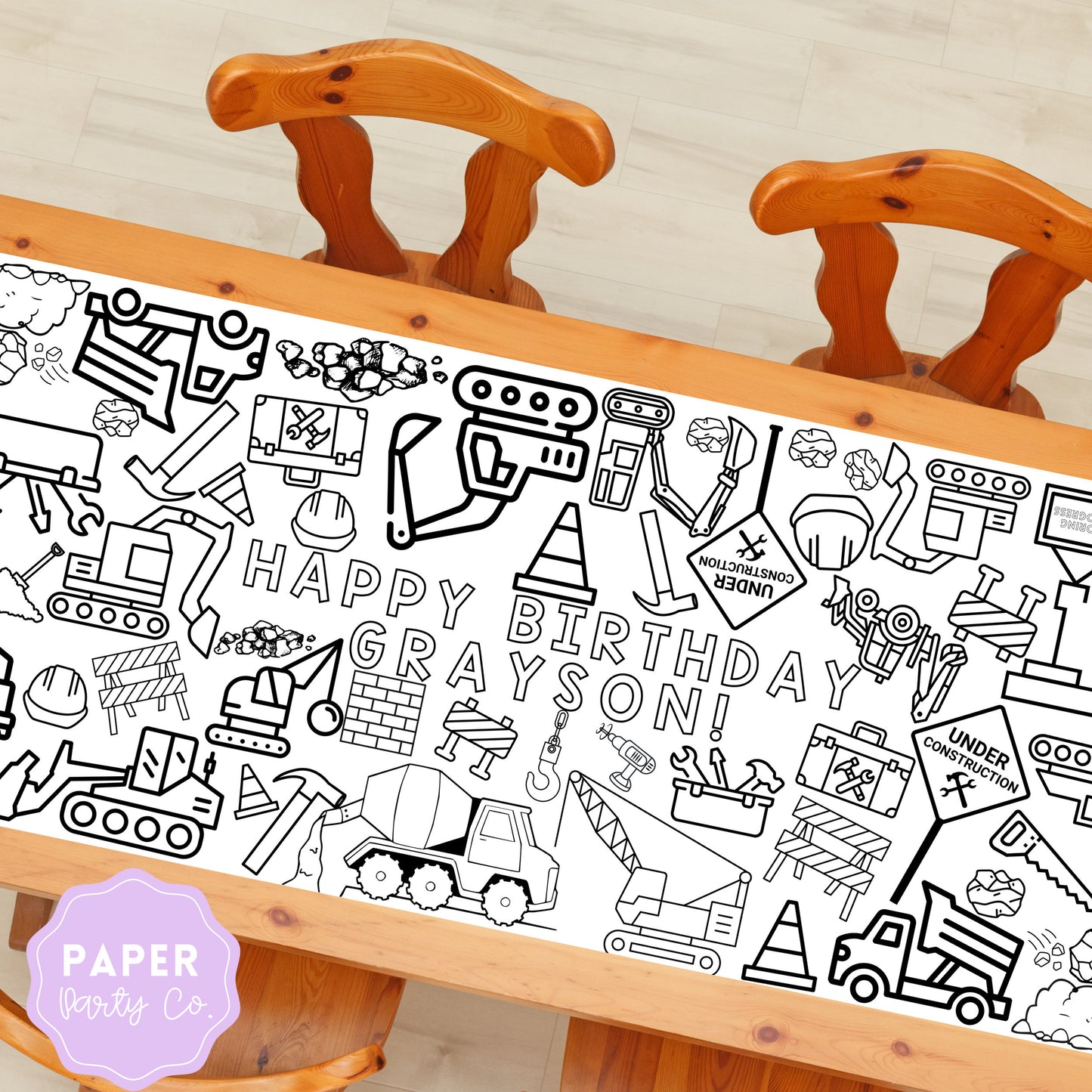 LARGE Construction Coloring Banner | Table Top Coloring Poster | Construction Party | Giant Coloring Sheet