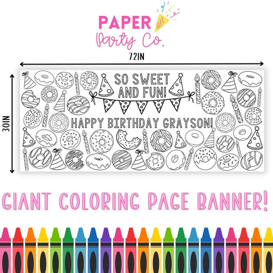 GIANT Coloring Banner | Sweet One Birthday | Donut Birthday | Donut Coloring Tablecloth Runner | Coloring Table | Coloring Poster Banner